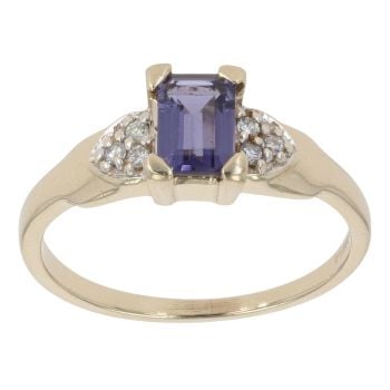 9ct Yellow Gold 0.05ct Diamond and Amethyst Single Stone Ring