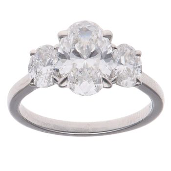 9ct White Gold 3.00ct Oval Cut Lab Grown Diamond Trilogy Ring