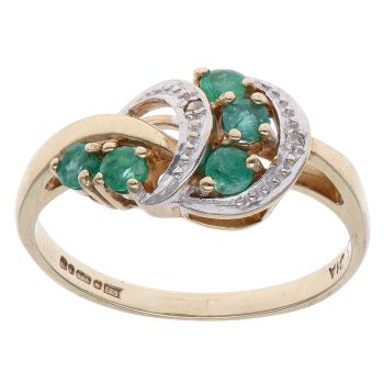 9ct Yellow Gold 0.05ct Brilliant Cut Diamond and Emerald Fancy Ring