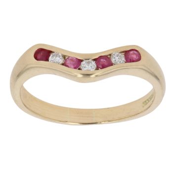 18ct Yellow Gold 0.12ct Diamond and Ruby Wishbone Ring