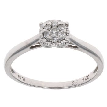 9ct White Gold 0.16ct Brilliant Cut Diamond Cluster Ring
