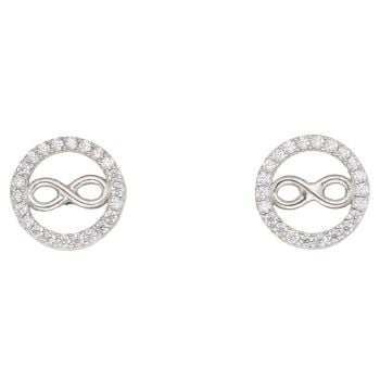 Silver Cubic Zirconia Infinity Circle Stud Earring by Icesia