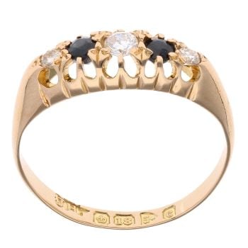18ct Yellow Gold 0.15ct Round Brilliant Diamond and Sapphire Five Stone Ring