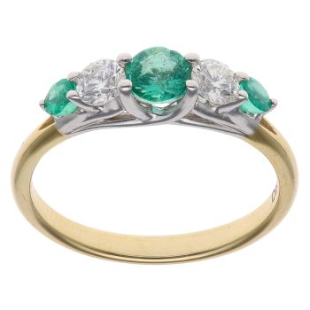 18ct Yellow Gold 0.33ct Brilliant Cut Diamond and Emerald Graduated 5 Stone Ring