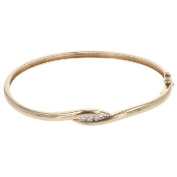 9ct Yellow Gold 0.15ct Diamond Trilogy Hinged Bangle