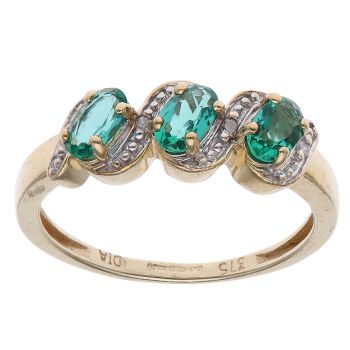 9ct Yellow Gold 0.05ct Diamond and Emerald Three Stone Fancy Ring