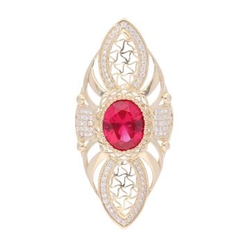 14ct Yellow Gold Cubic Zirconia and Red Gemstone Ring