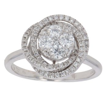 18ct White Gold Brilliant Cut Diamond Spiral Cluster Ring