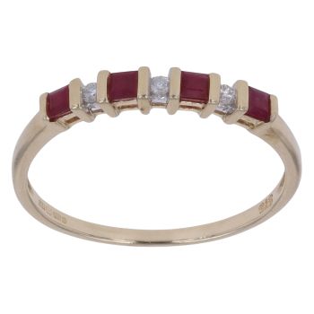 9ct Yellow Gold 0.05ct Diamond and Ruby Fancy Ring
