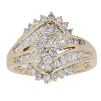 9ct Yellow Gold 1.00ct Brilliant and Baguette Cut Diamond Fancy Ring