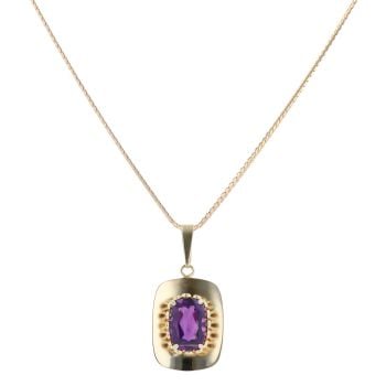 9ct Yellow Gold Amethyst Pendant And Chain 22"
