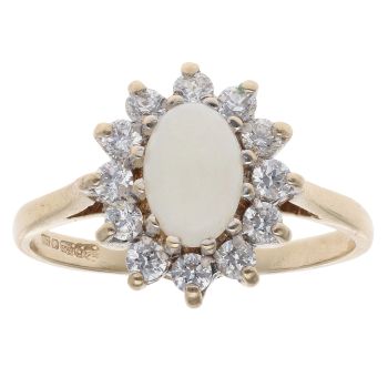 9ct Yellow Gold Cubic Zirconia and Opal Cluster Ring
