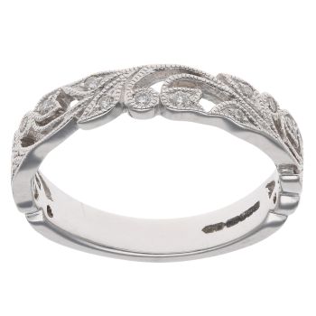 18ct White Gold 0.15ct Brilliant Cut Diamond Millegrain Leaves Ring