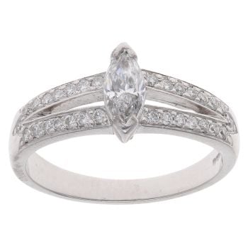 Platinum 0.75ct Marquise And Brilliant Cut Diamond Solitaire Ring