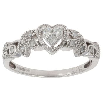 9ct White Gold 0.12ct Diamond Heart Fancy Ring