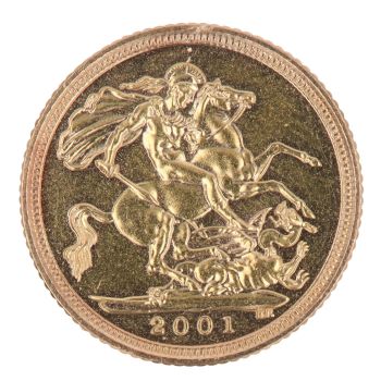2001 Elizabeth II Fourth Portrait UK Half Sovereign Coin