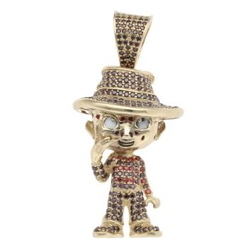9ct Yellow Gold Black and Orange Gemstone Freddy Krueger Figure Pendant
