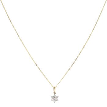 9ct Yellow Gold 0.30ct Diamond Cluster Pendant and Chain 18"