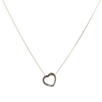 9ct Yellow Gold 0.01ct Diamond Heart Pendant and Chain 18"