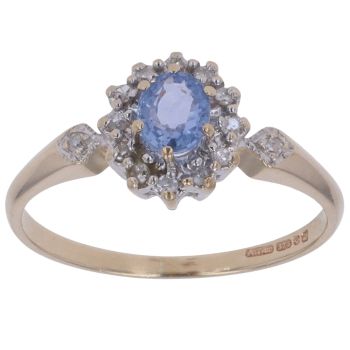 9ct Yellow Gold 0.10ct Diamond and Sapphire Cluster Ring
