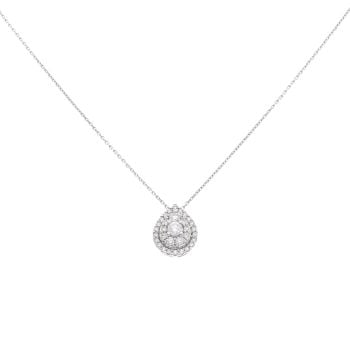 9ct White Gold 0.50ct Brilliant Cut Diamond Cluster Pendant And Chain 20"