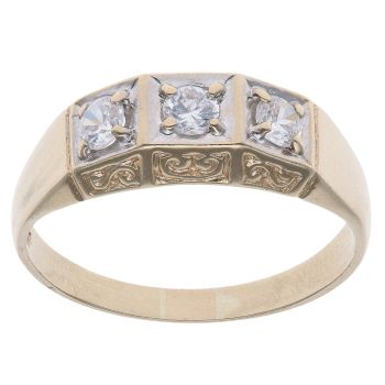 9ct Yellow Gold Cubic Zirconia Three Stone Signet Ring