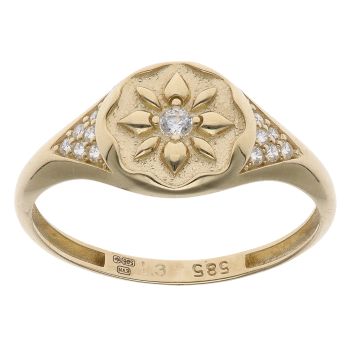 14ct Yellow Gold Cubic Zirconia Flower Patterned Ring
