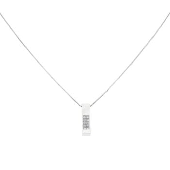 18ct White Gold 0.20ct Princess Cut Diamond Bar Pendant And Chain 16"