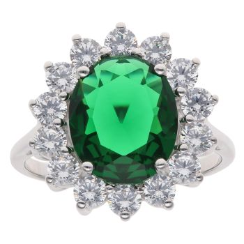 Silver Green Gemstone and Cubic Zirconia Cluster Ring By Icesia