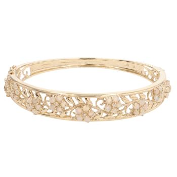 9ct Yellow Gold 0.10ct Diamond and Opal Floral Bangle