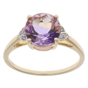 9ct Yellow Gold 0.05ct Diamond And Amethyst Ring