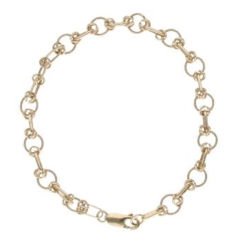 9ct Yellow Gold Patterned Rings Fancy Bracelet 7.5"