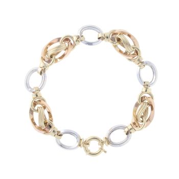 14ct Yellow White and Rose Gold Fancy Bracelet 7.5"