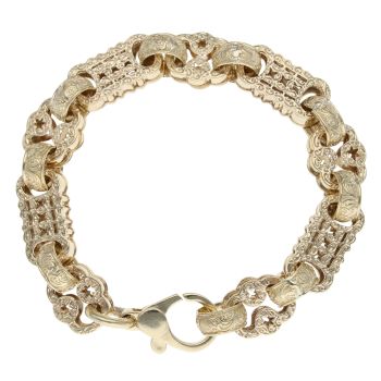 9ct Yellow Gold Patterned Stars and Bars Bracelet 9"