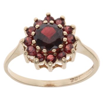 9ct Yellow Gold Garnet Cluster Ring