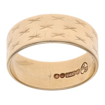 9ct Yellow Gold Patterned Wedding Band 6.7mm