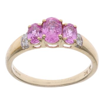 9ct Yellow Gold 0.05ct Diamond and Pink Sapphire Three Stone Ring