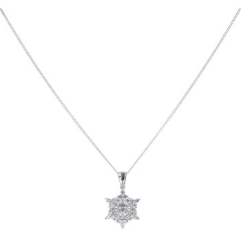 Silver Cubic Zirconia Snowflake Pendant And Chain 18" By Icesia