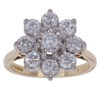 18ct Yellow Gold 1.50ct Brilliant Cut Diamond Cluster Ring