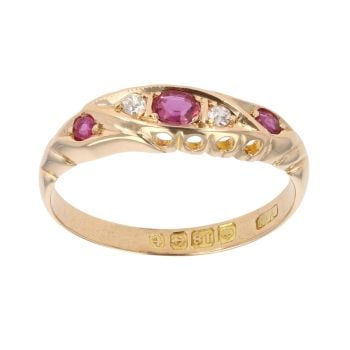 18ct Yellow Gold 0.05ct Diamond And Pink Gemstone Ring