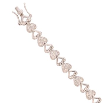 18ct White Gold 1.60ct Brilliant Cut Diamond Heart Bracelet 7"