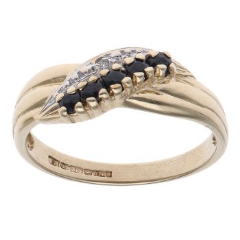 9ct Yellow Gold 0.01ct Diamond and Sapphire Crossover Ring