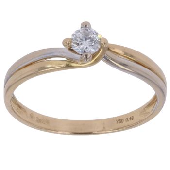 18ct Yellow and White Gold Brilliant Cut Diamond Twist Solitaire Ring