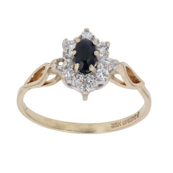 9ct Yellow Gold Sapphire and Cubic Zirconia Cluster Ring