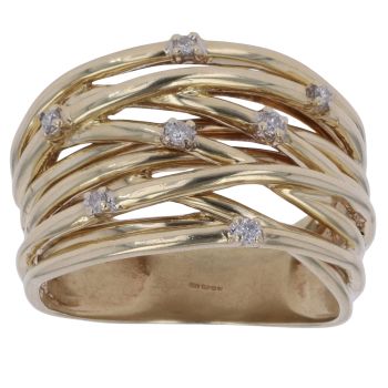 9ct Yellow Gold 0.10ct Brilliant Cut Diamond Fancy Crossover Ring