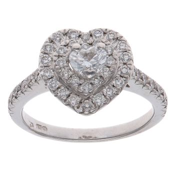 18ct White Gold 1.00ct Brilliant and Heart Cut Diamond Heart Cluster Ring