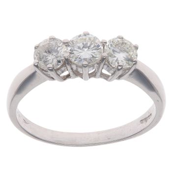 18ct White Gold 1.00ct Brilliant Cut Diamond Trilogy Ring