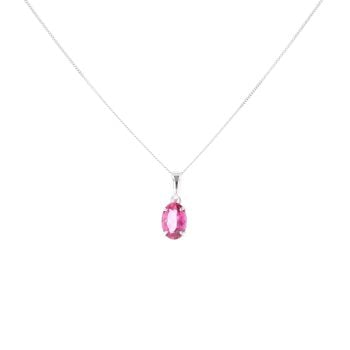 9ct White Gold Pink Topaz Pendant And Chain 18"