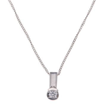18ct White Gold 0.10ct Diamond Solitaire Pendant and Chain 18"