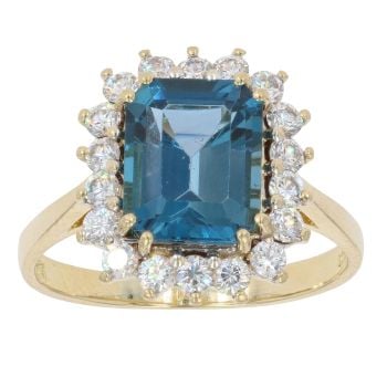 18ct Yellow Gold Blue Topaz And Cubic Zirconia Cluster Ring